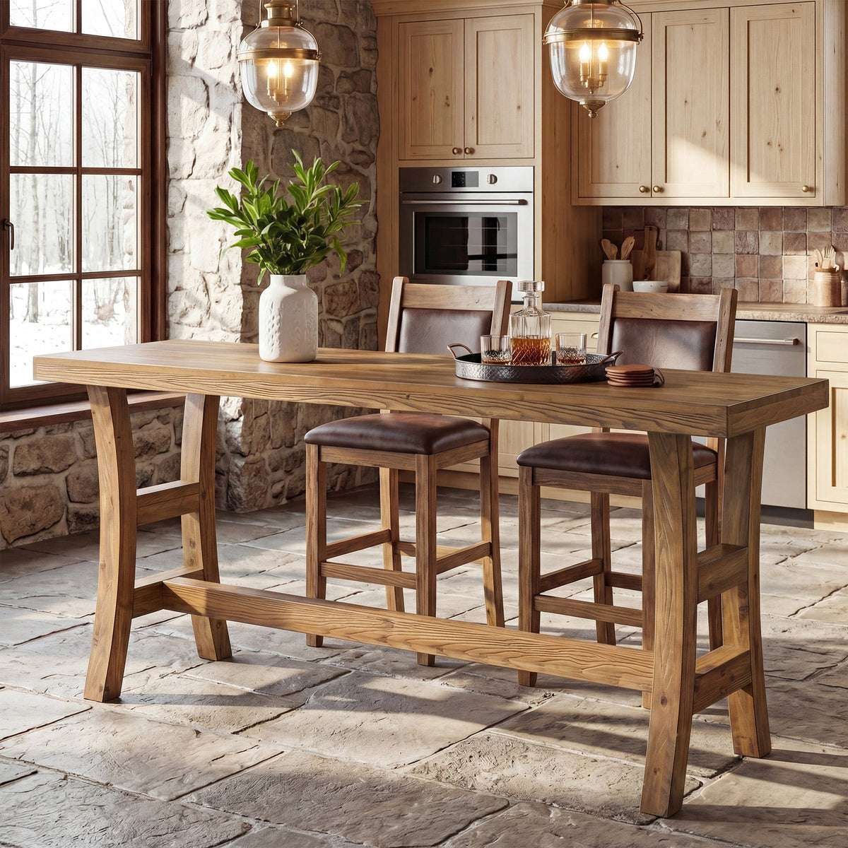 63" Solid Wood Bar Table, Farmhouse Counter Height Pub Table for Kitchen, Bistro