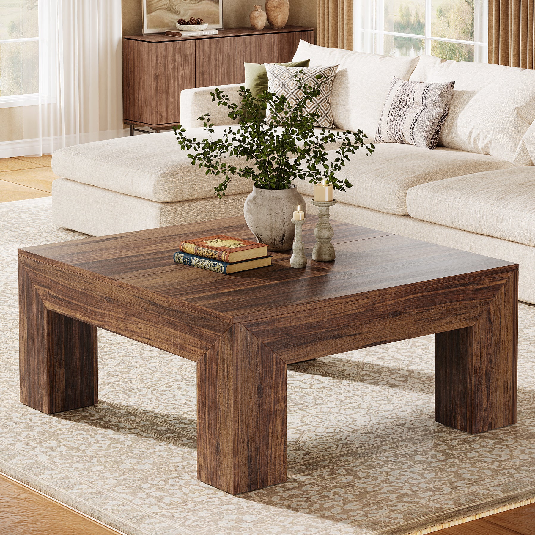 39" Coffee Table, Farmhouse Square Accent Center Cocktail Table