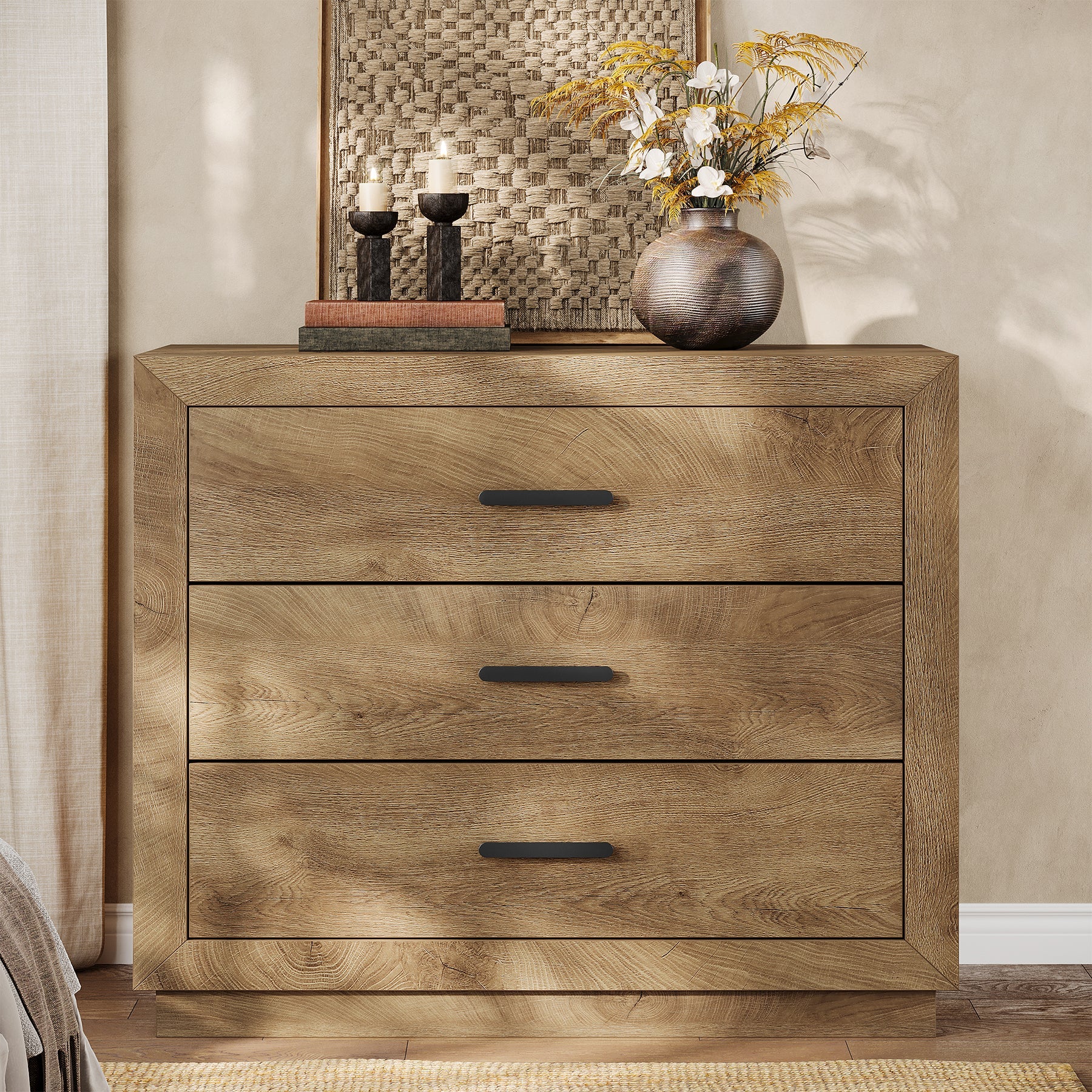 31.5" Large Nightstand, Oversized Bedside Table with 3 Drawers for Bedroom
