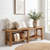 63" Solid Wood Entryway Bench, Narrow End of Bed Bench with Shoe Storage Rack 3