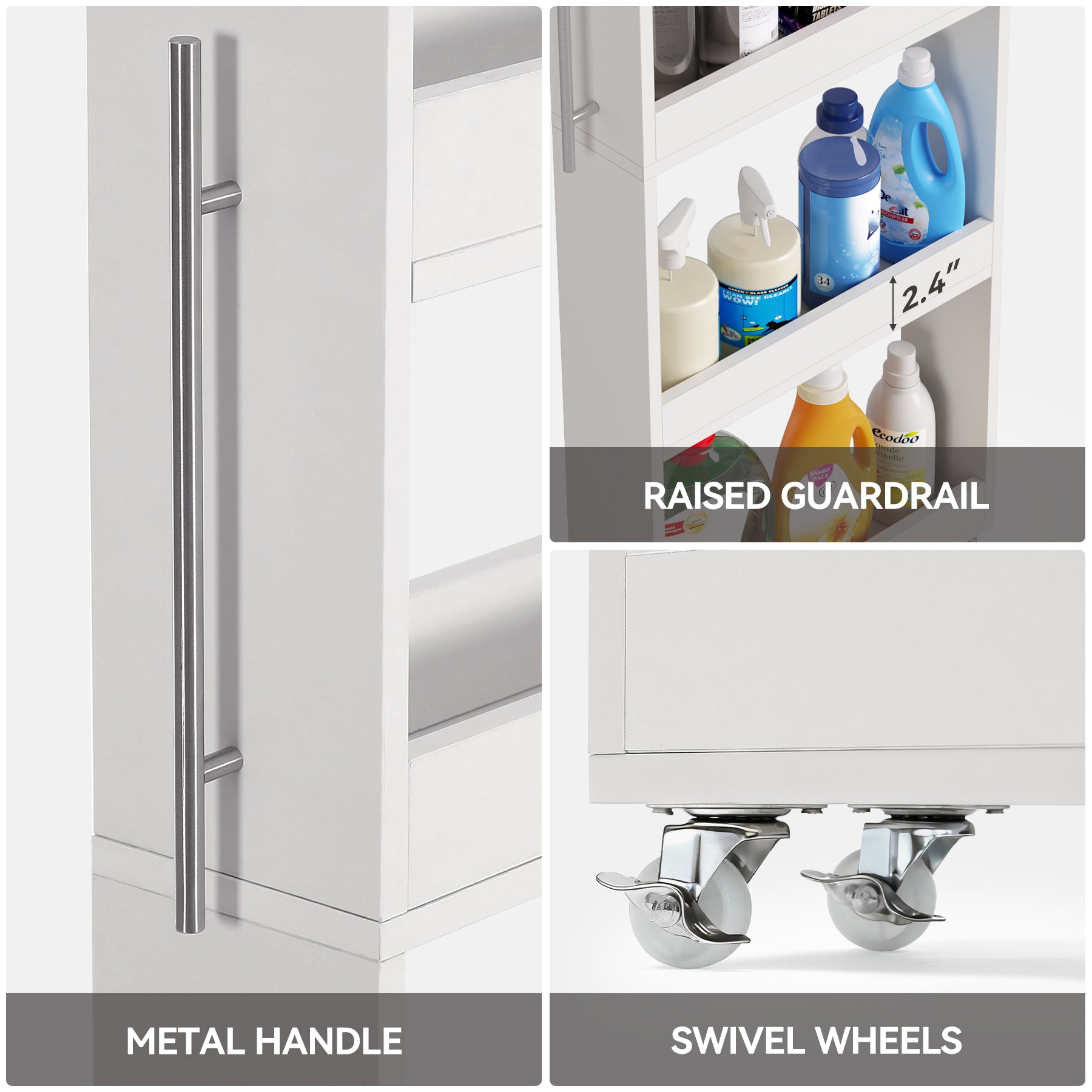 63" Slim Storage Cart on Wheels, 5-Tier Tall Narrow Mobile Shelf Organizer