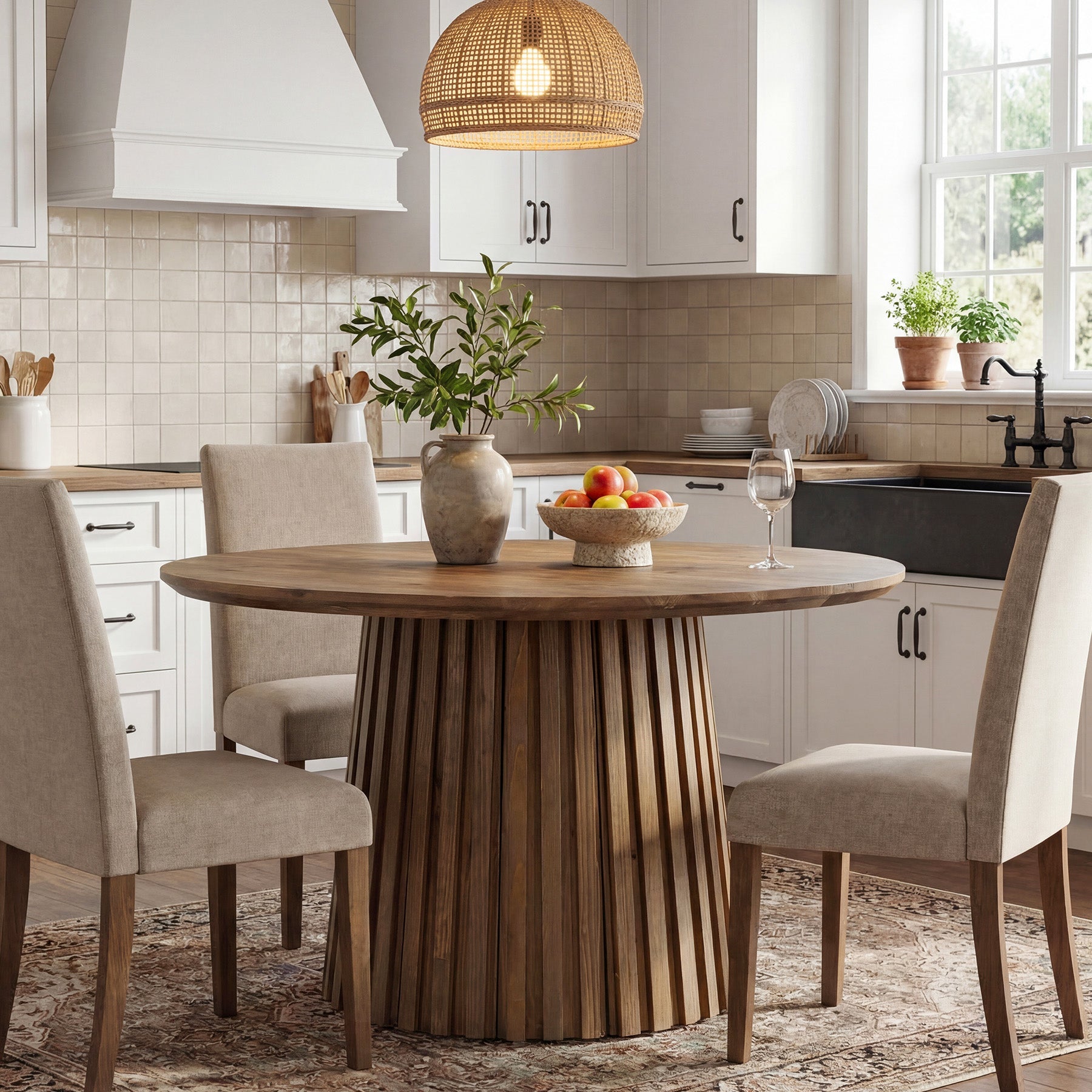 47.24" Round Dining Table, Solid Wood Kitchen Table for 4-6 People