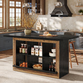 62.6" Kitchen Island, Counter Height Stationary Table with 6 Open Cubbies 3