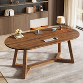 Solid Wood Computer Desk, 63" Oval Executive Desk with Sturdy Tapered Legs 3