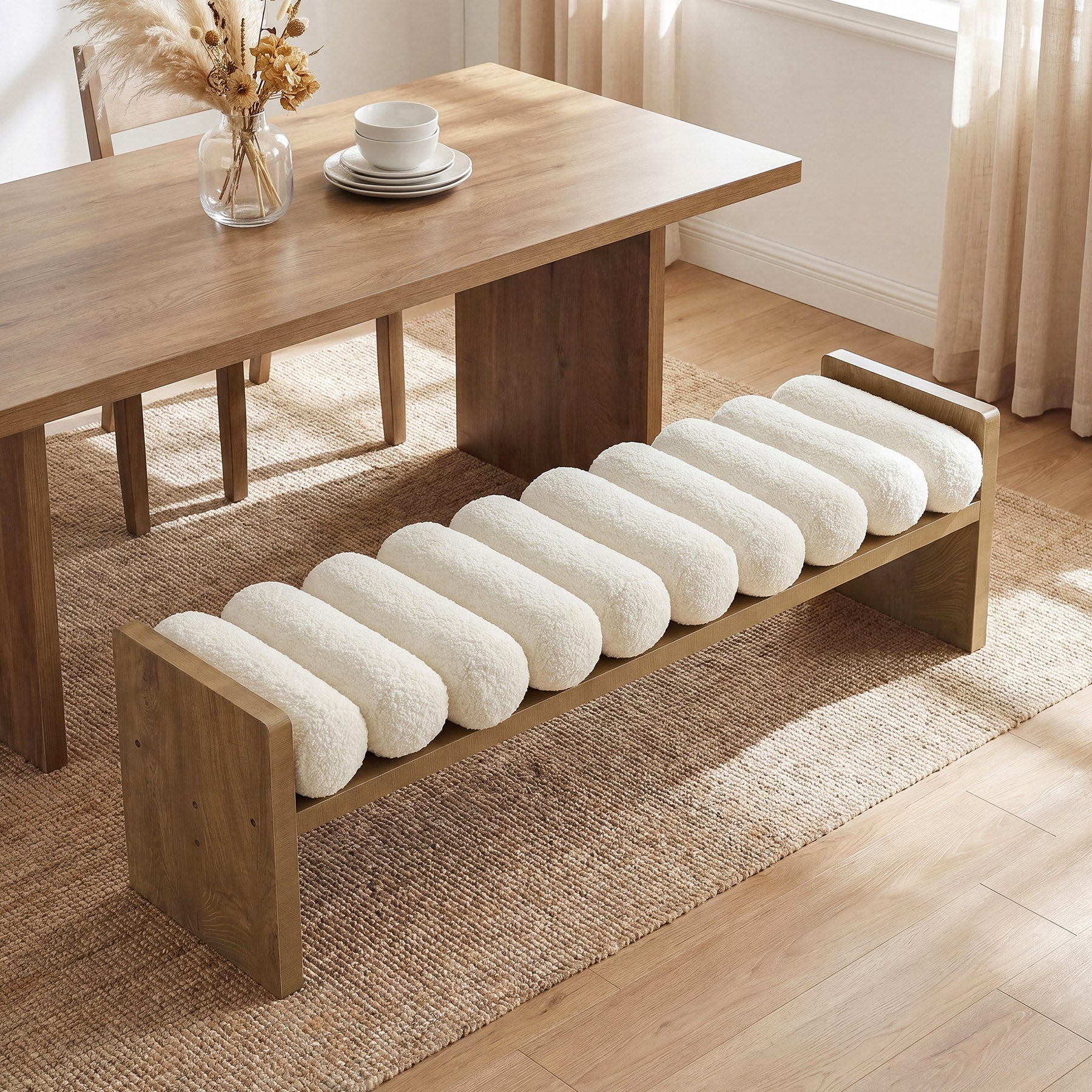 59'' Dining Bench, Upholstered Fabric Kitchen Bench for Dining Room(Removable Cushion)