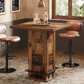 39.4" H Square Bar Table, Industrial High Top Bistro Pub Table with Metal Footrest 3