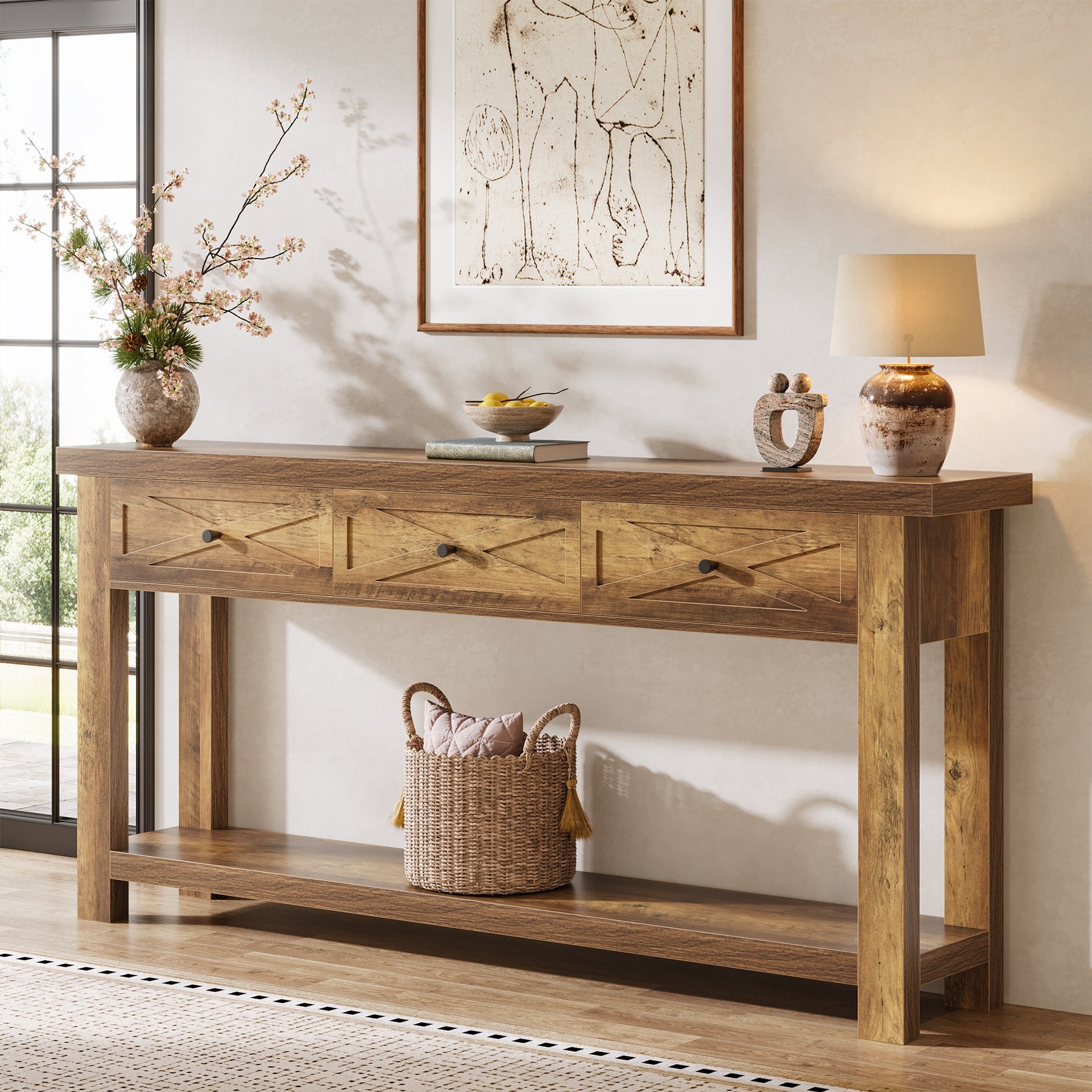 70.9” Console Table with 3 Drawers, Narrow Entryway Table with Storage Shelf
