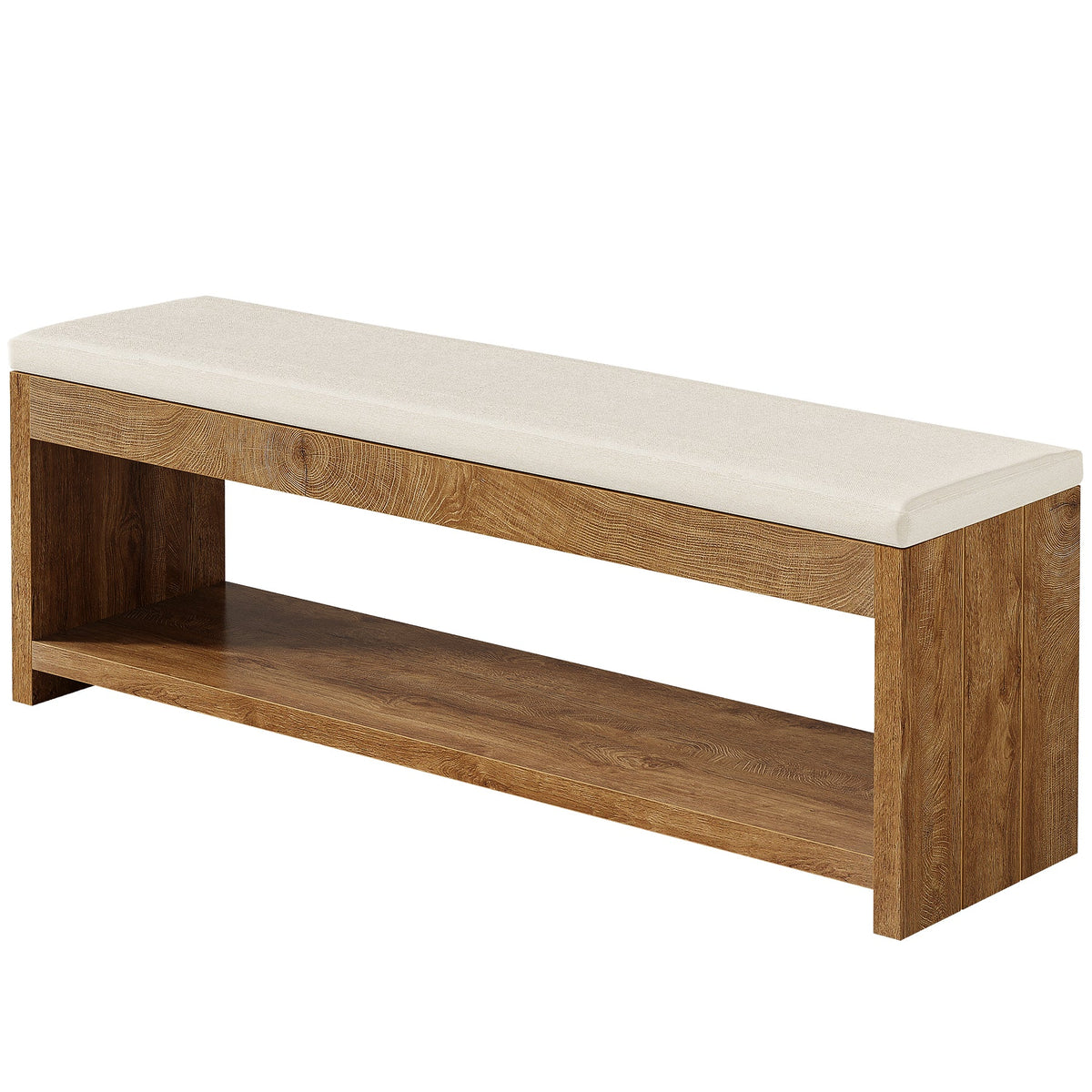 Upholstered End of Bed Bench, 55" Wooden Storage Bench with Shoe Rack