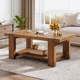 47.2" Solid Wood Coffee Table, Rectangle Center Table with 2-Tier Storage Shelf 3