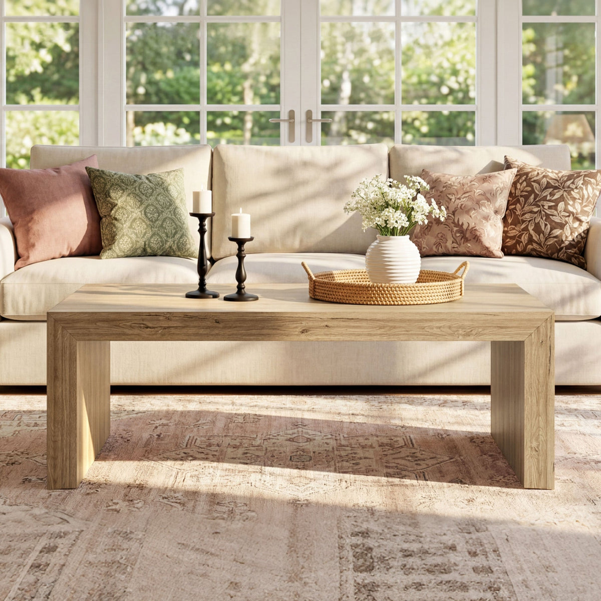 47" Rectangular Coffee Table with Spacious Top, Farmhouse Center Table for Living Room