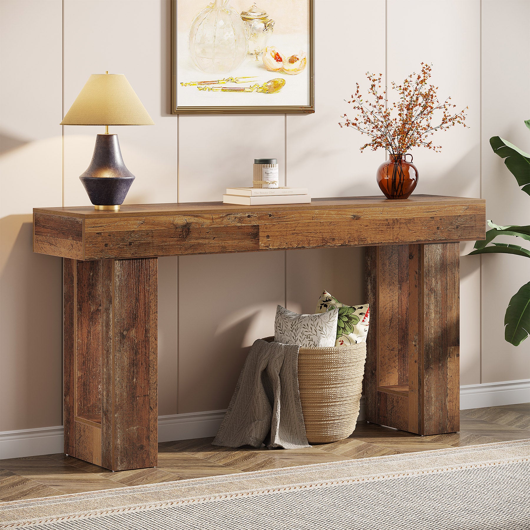 63-Inch Console Table, Farmhouse Wooden Sofa Table Entryway Table