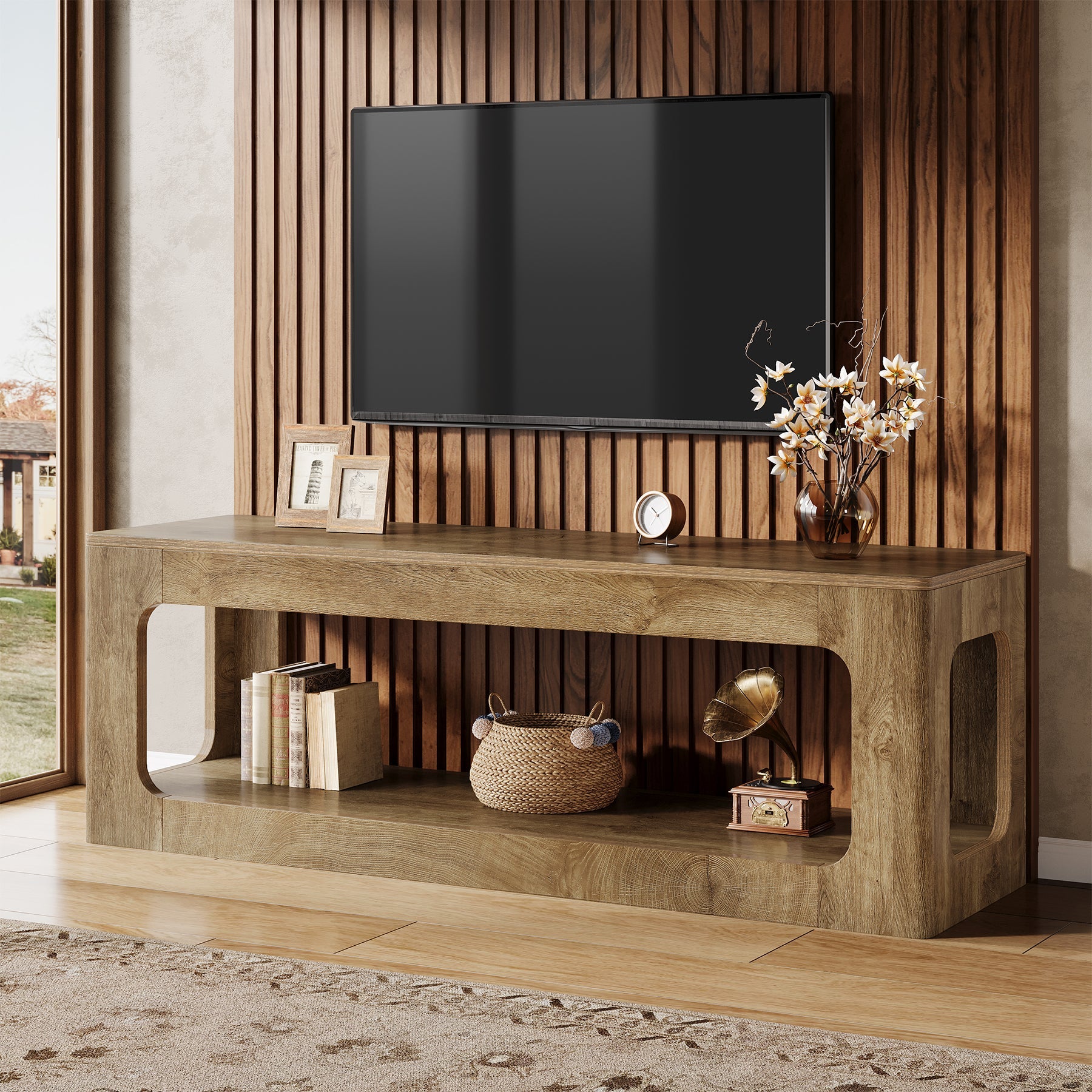 63" TV Stand, 2-Tier Entertainment Center for 55/60/65/75-Inch TVs