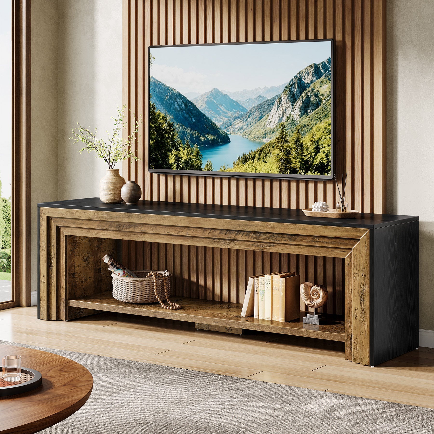 70" TV Stand, Long Entertainment Center with Shelves for Up to 80" TV