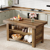 55" Kitchen Island, 3-Tier Island Table Counter Height Bar Table 3