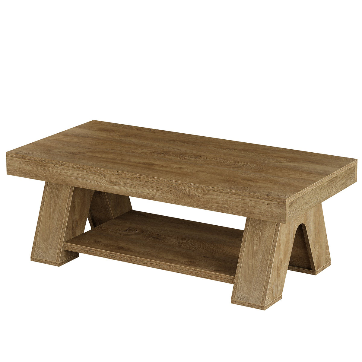 55.1" Farmhouse Coffee Table with Storage Shelf, Rectangle Center Table for Living Room