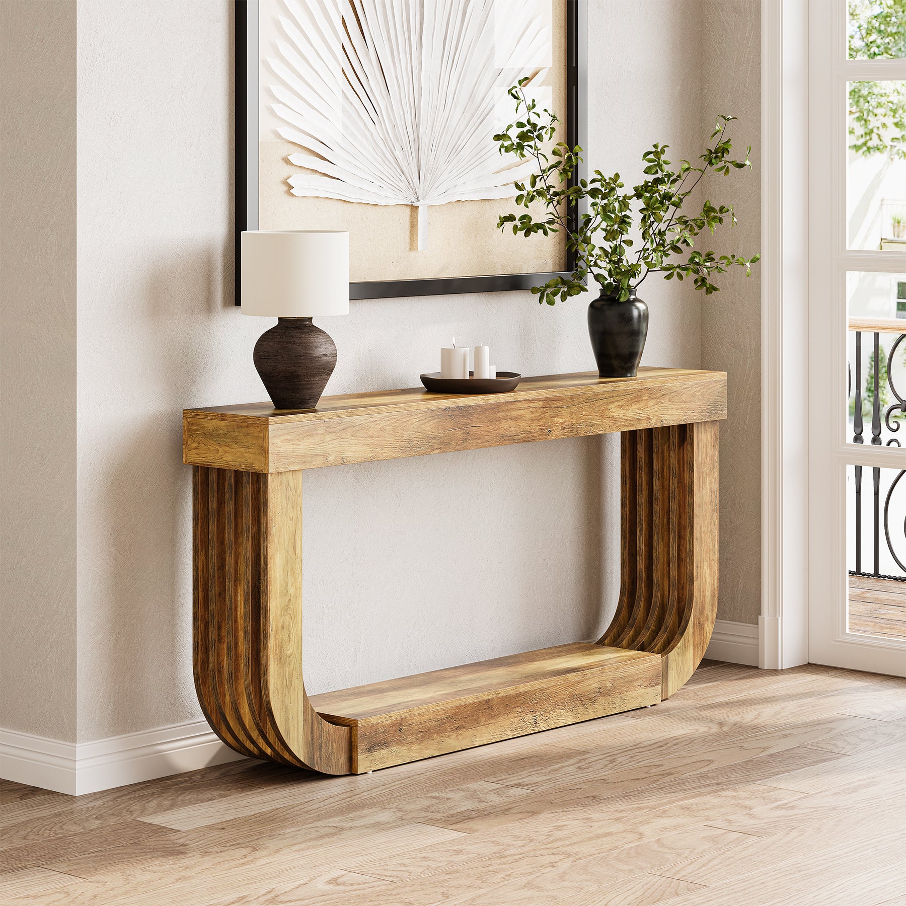 70.9" Console Table, 2-Tier Sofa Table with U-Shaped Pedestal