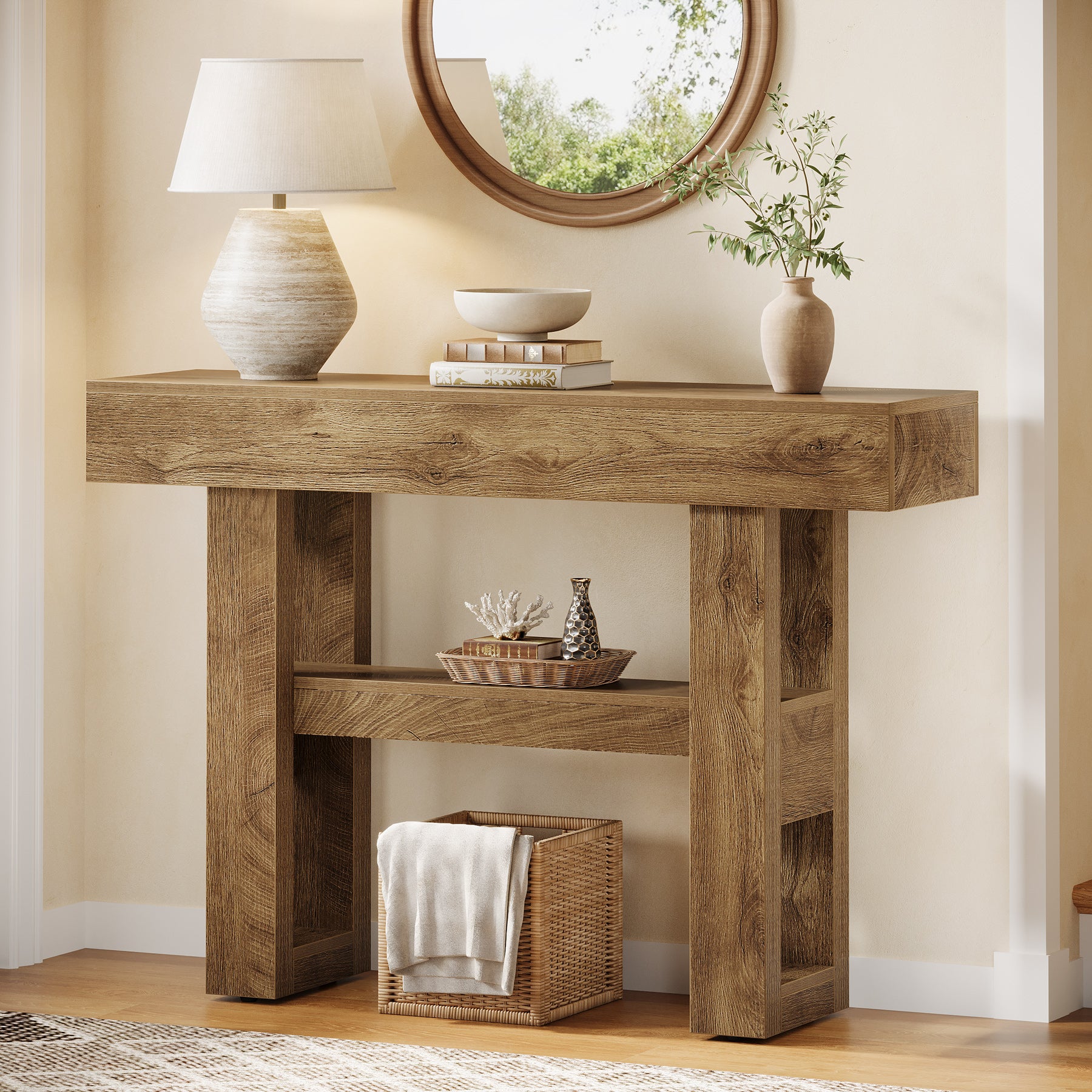 41.3" Console Table, 2-Tier Narrow Sofa Entryway Table with Storage