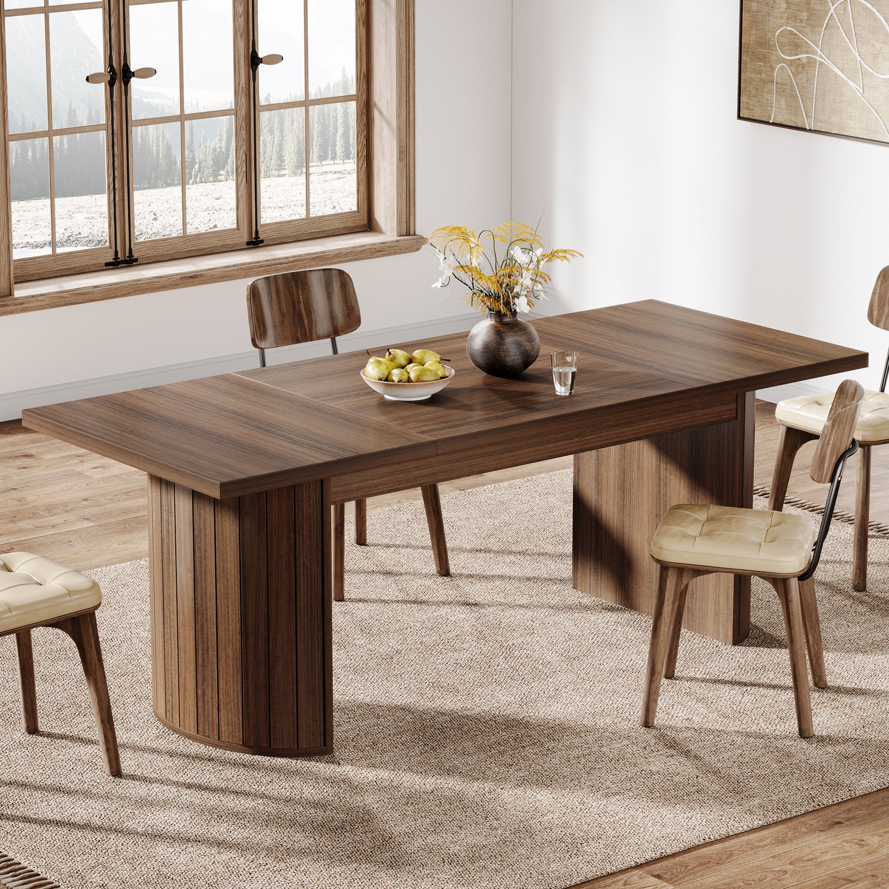78.7" Dining Table, Rectangular Kitchen Table with Wooden Tabletop for 6-8 People