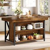 55" Kitchen Island with Storage, 3-Tier Stationary Island Table with Metal Frame 3
