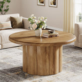 31.5" Round Coffee Table, Farmhouse Center Table with Fluted Drum Base 3