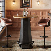 Round Bar Table for 2 People, 39.4" H Industrial Counter Height Pub Table with Metal Footrest 3