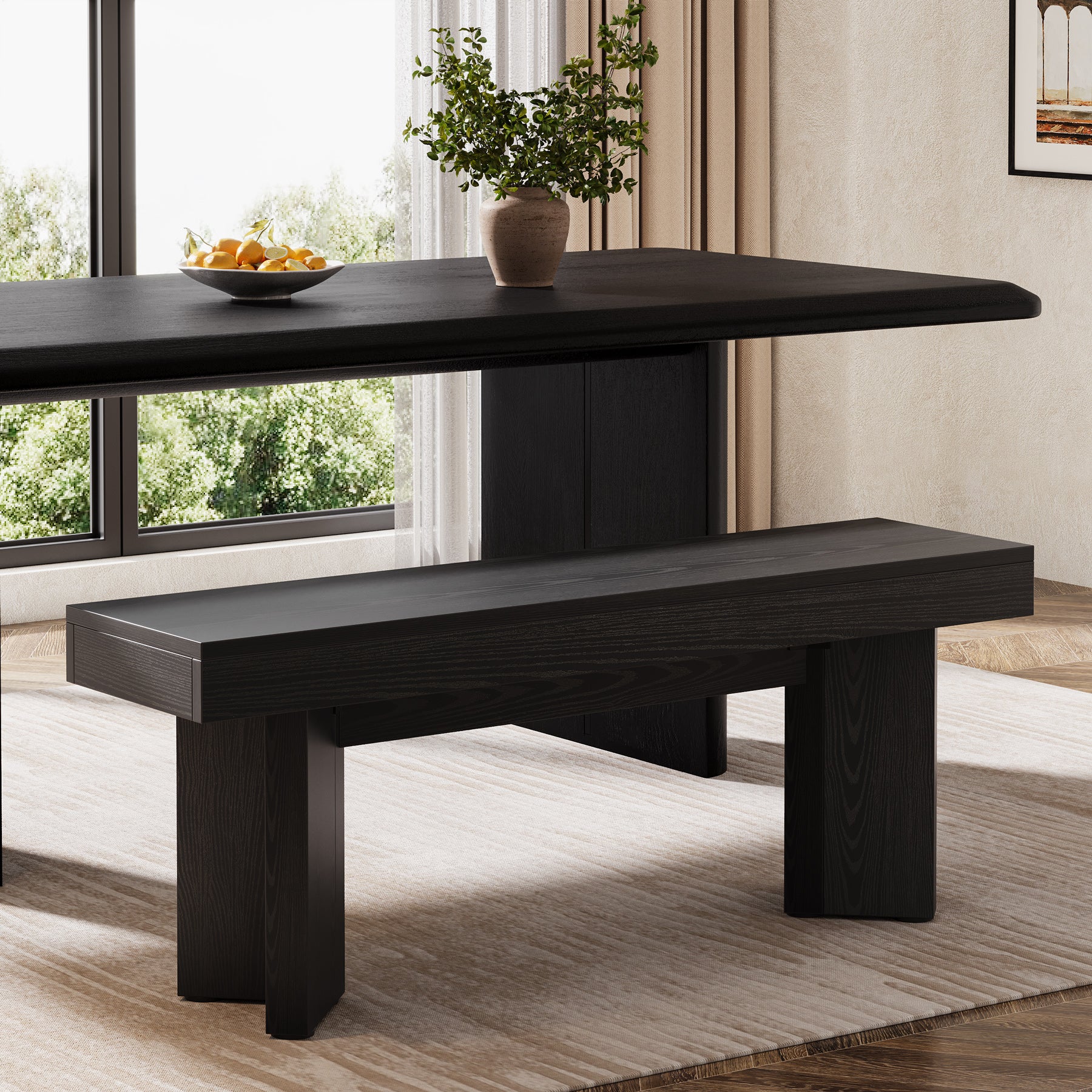 47" Kitchen Table Bench, Farmhouse Dining Bench with Sturdy Frame