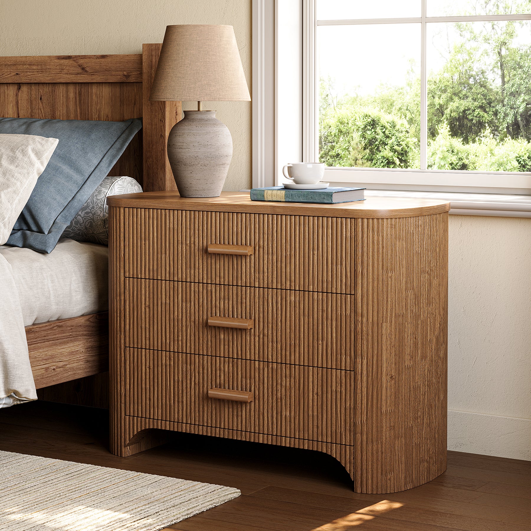 Oversized Nightstand with 3 Drawers, 31.5" Bedside Table for Bedroom