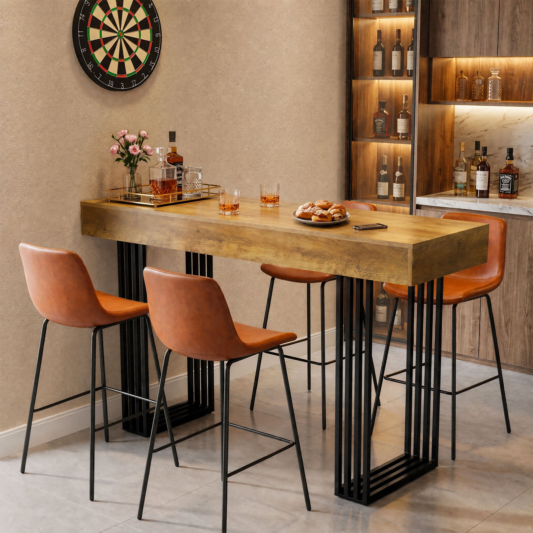 63" Bar Table, Industrial Counter-Height Table with Metal Frame for Bistro, Kitchen