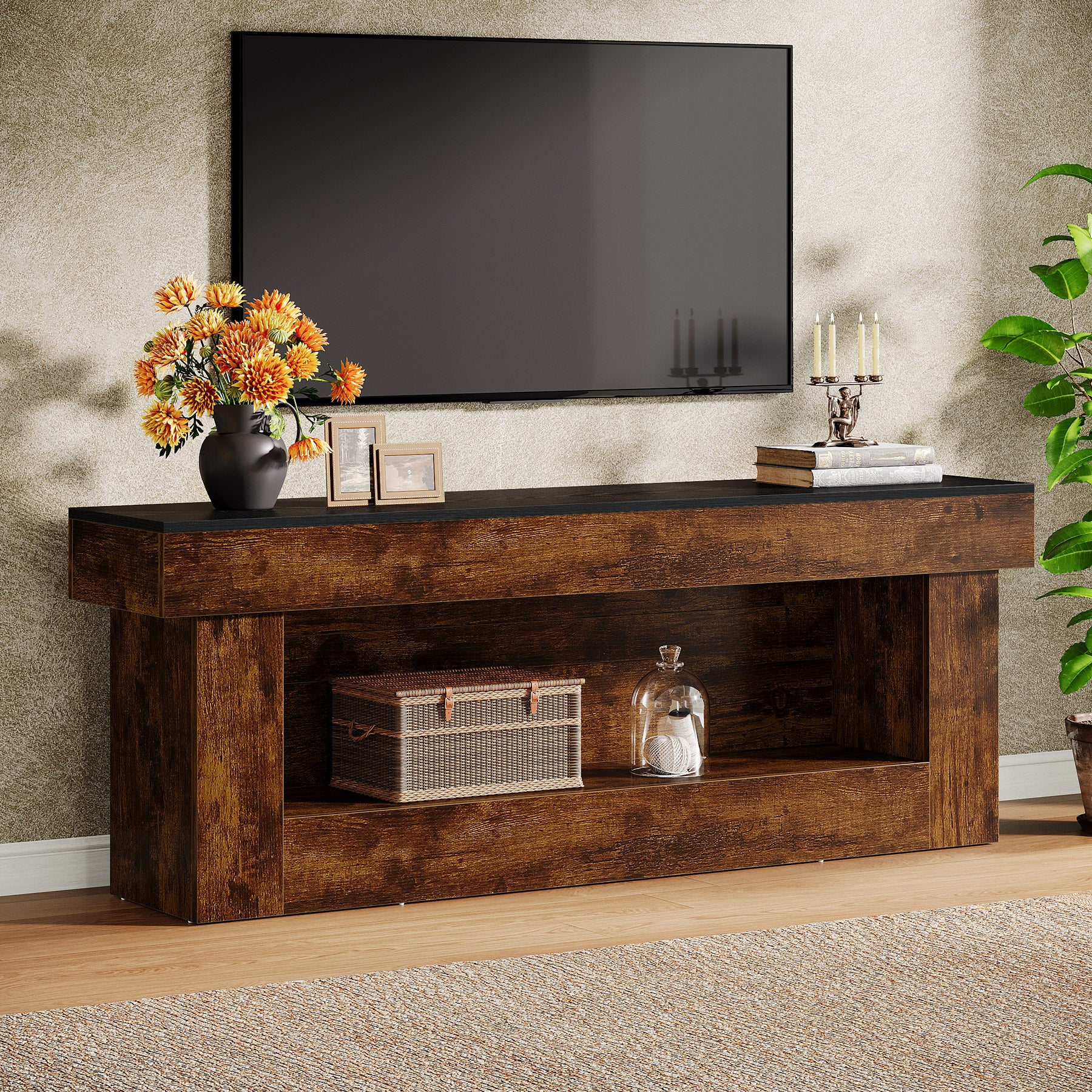 63" TV Stand, Entertainment Center with Open Storage for 60/65/70" TVs