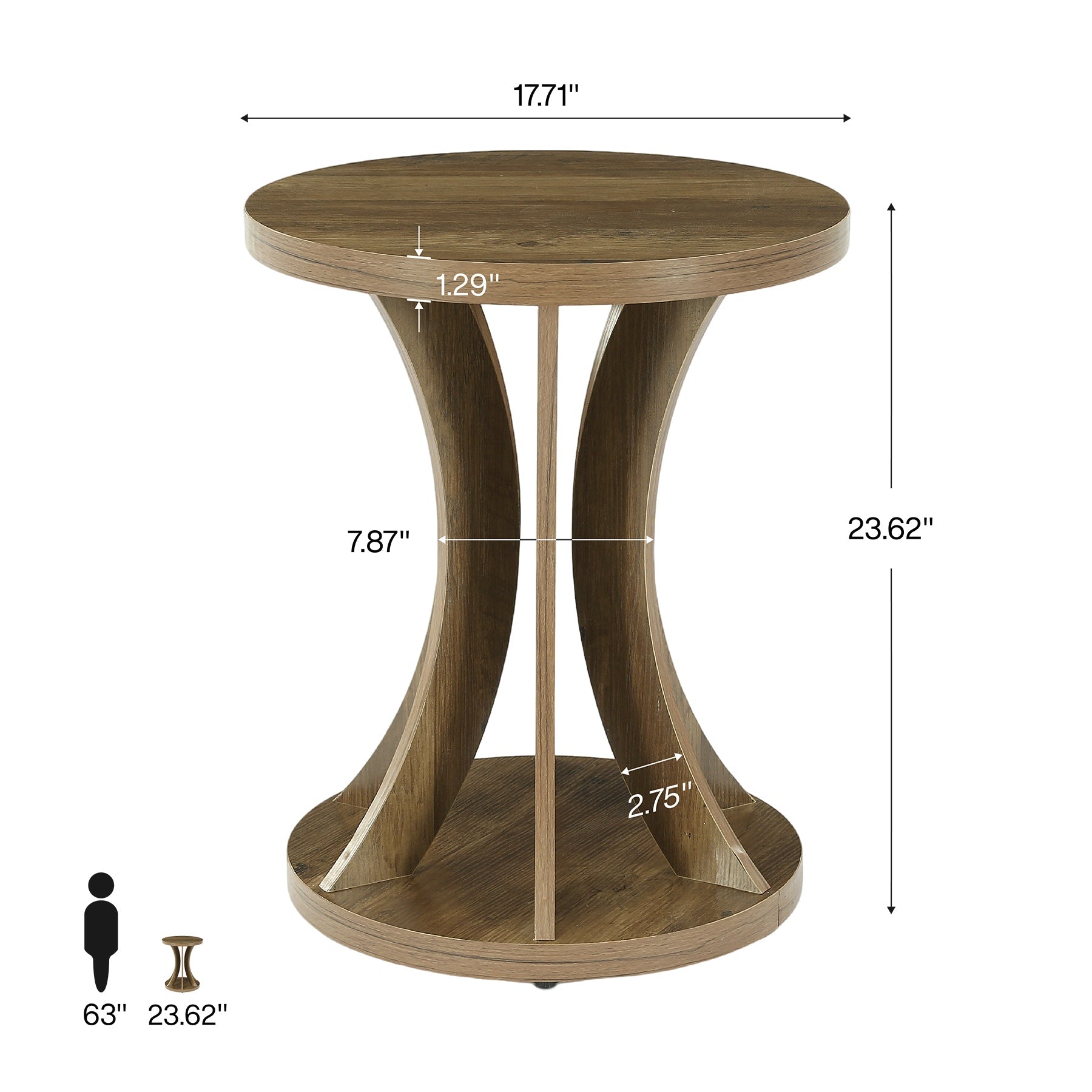 17.71" Round Side Table, Farmhouse Curved End Table for Small Spaces