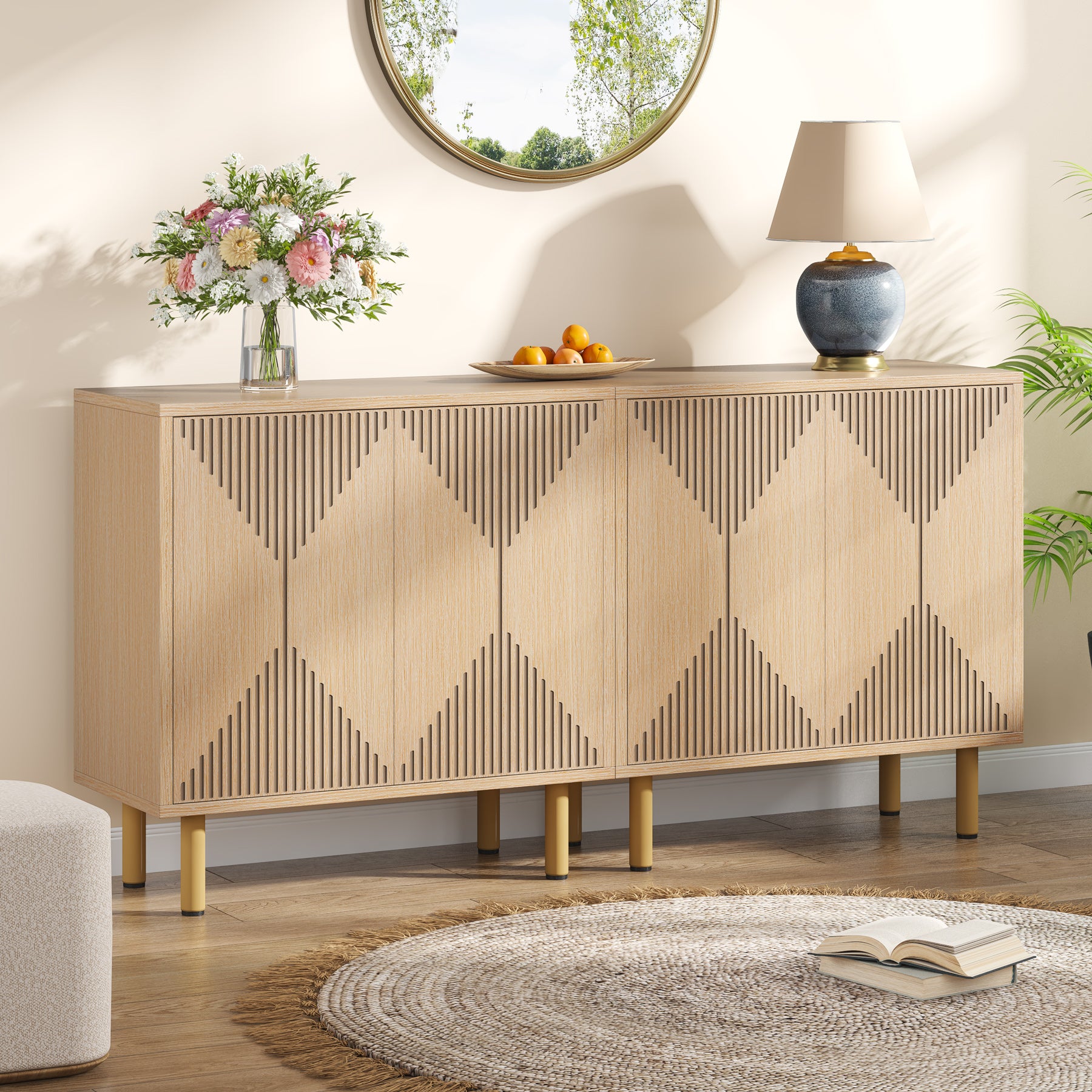 Modern Sideboard Buffet, 59" Wood Storage Cabinet with Doors