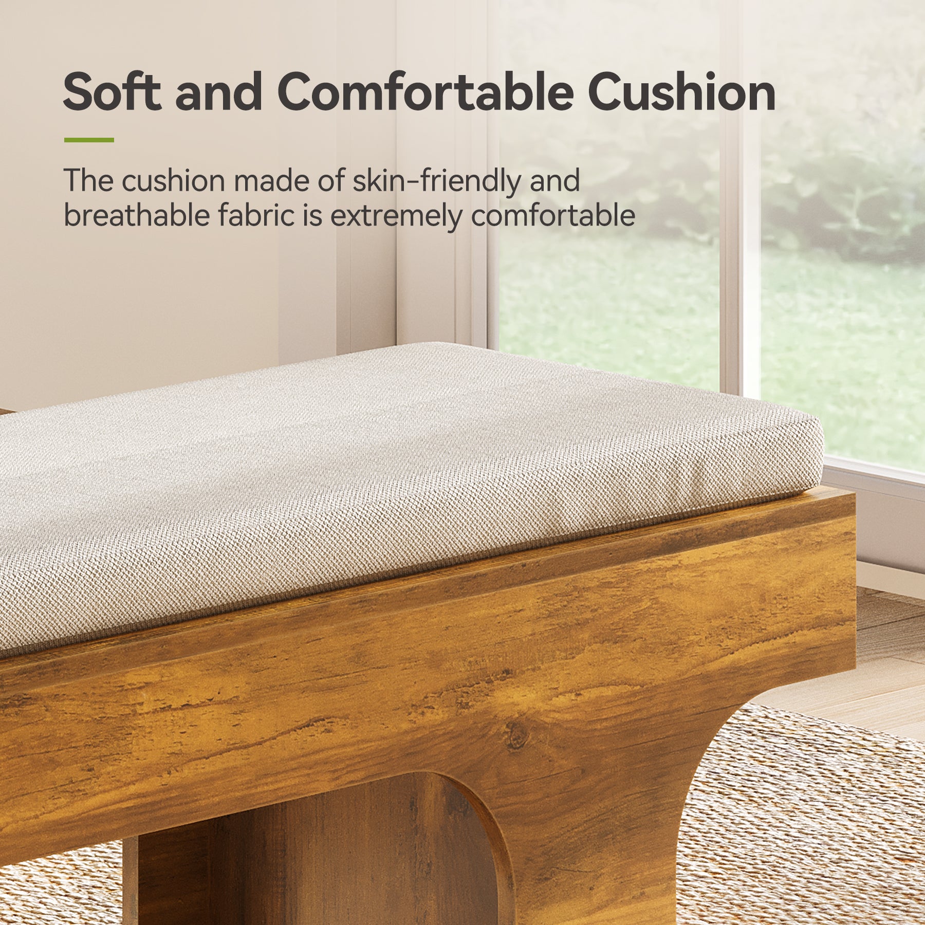 55" Dining Bench with Linen Cushion, Farmhouse Entryway Bench for Hallway