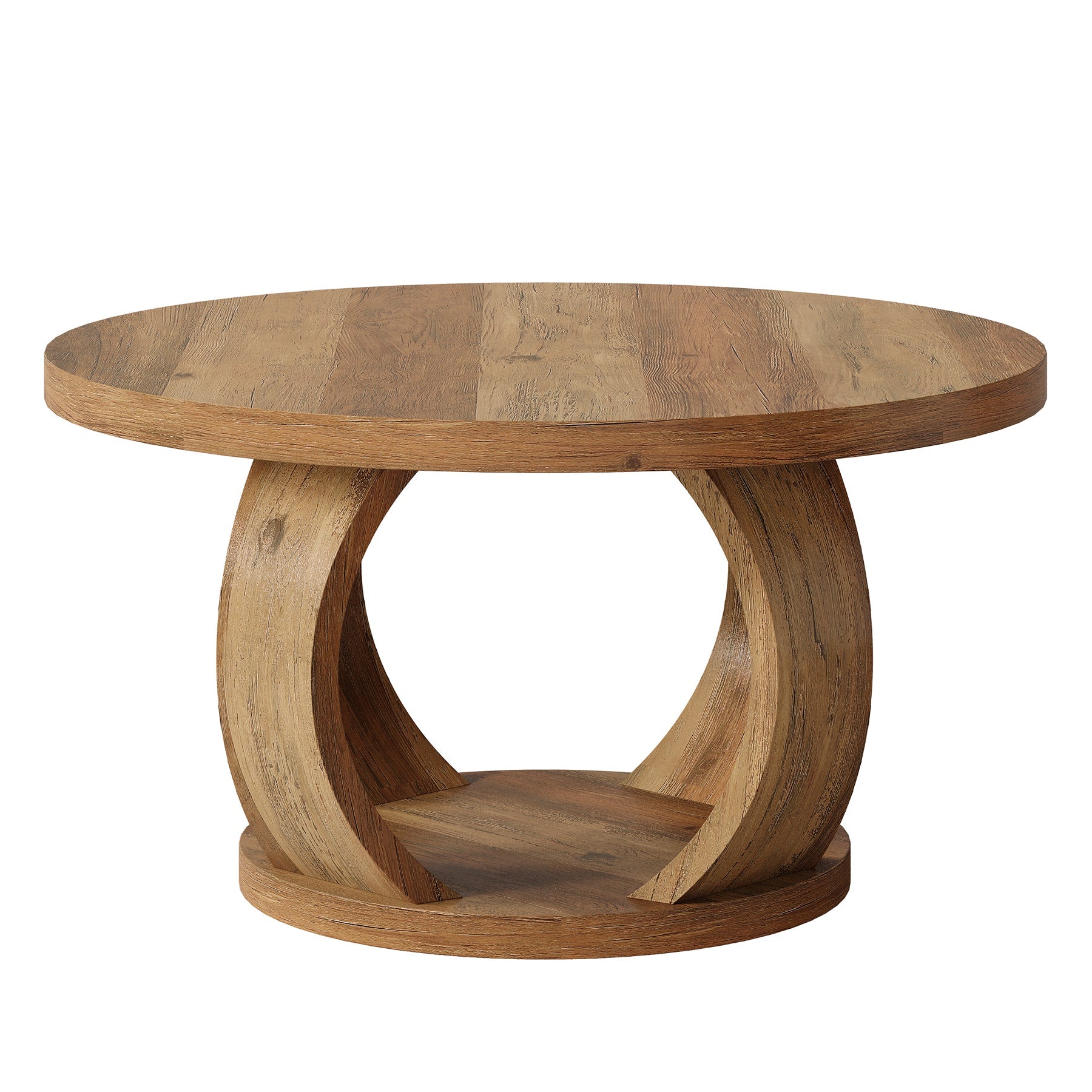 31.5" Round Coffee Table, 2-Tier Center Table with Storage for Living Room