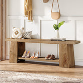2-Tier Entryway Bench, 59" Shoe Bench End of Bed Bench with Storage Shelves 3