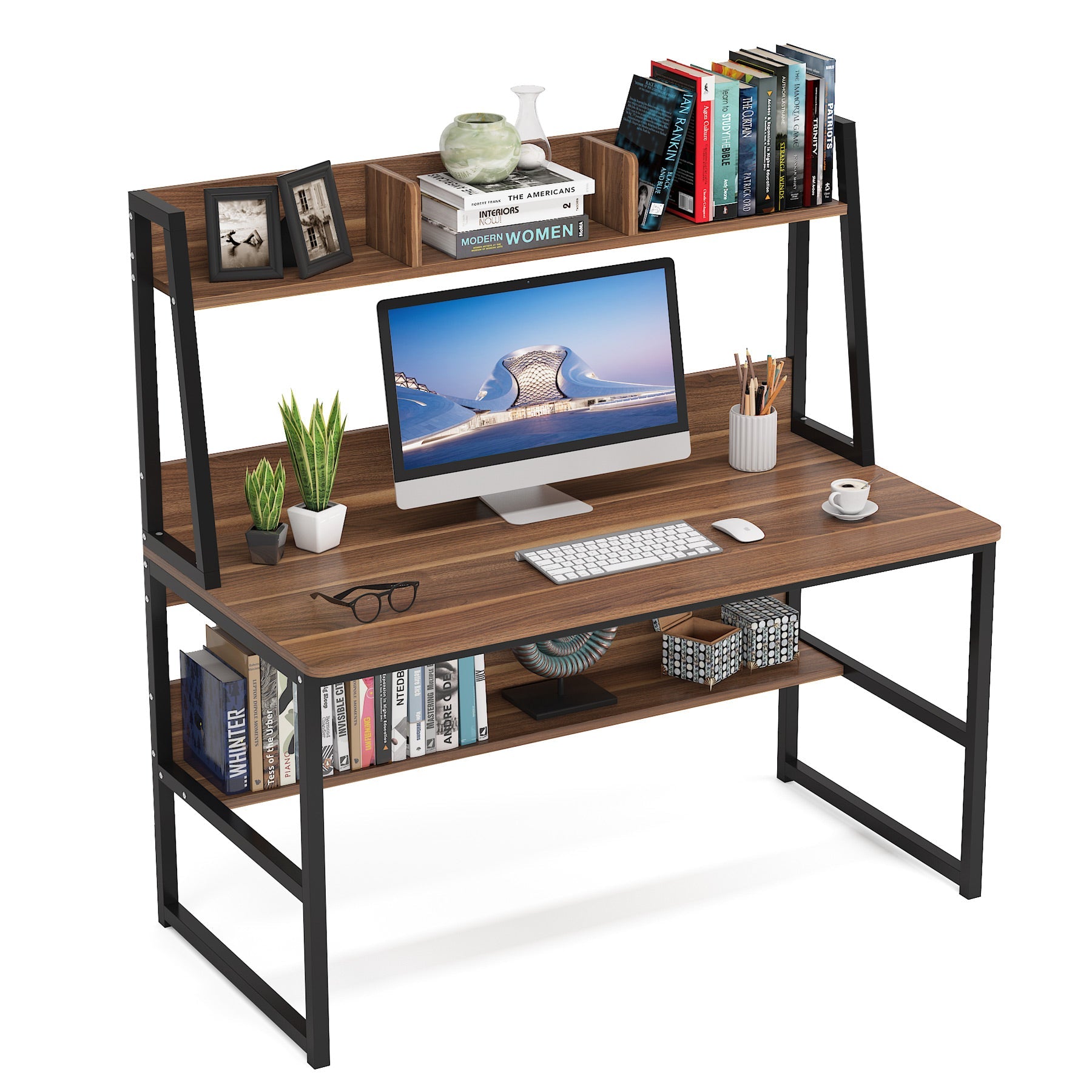 Tribesigns Computer Desk, Heavy Duty Writing Desk with Hutch & Bookshelf Tribesigns