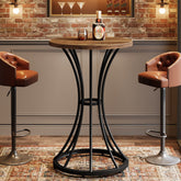 Round Bar Table for 2, 37.4" H Cocktail Table with Curved Metal Base 3
