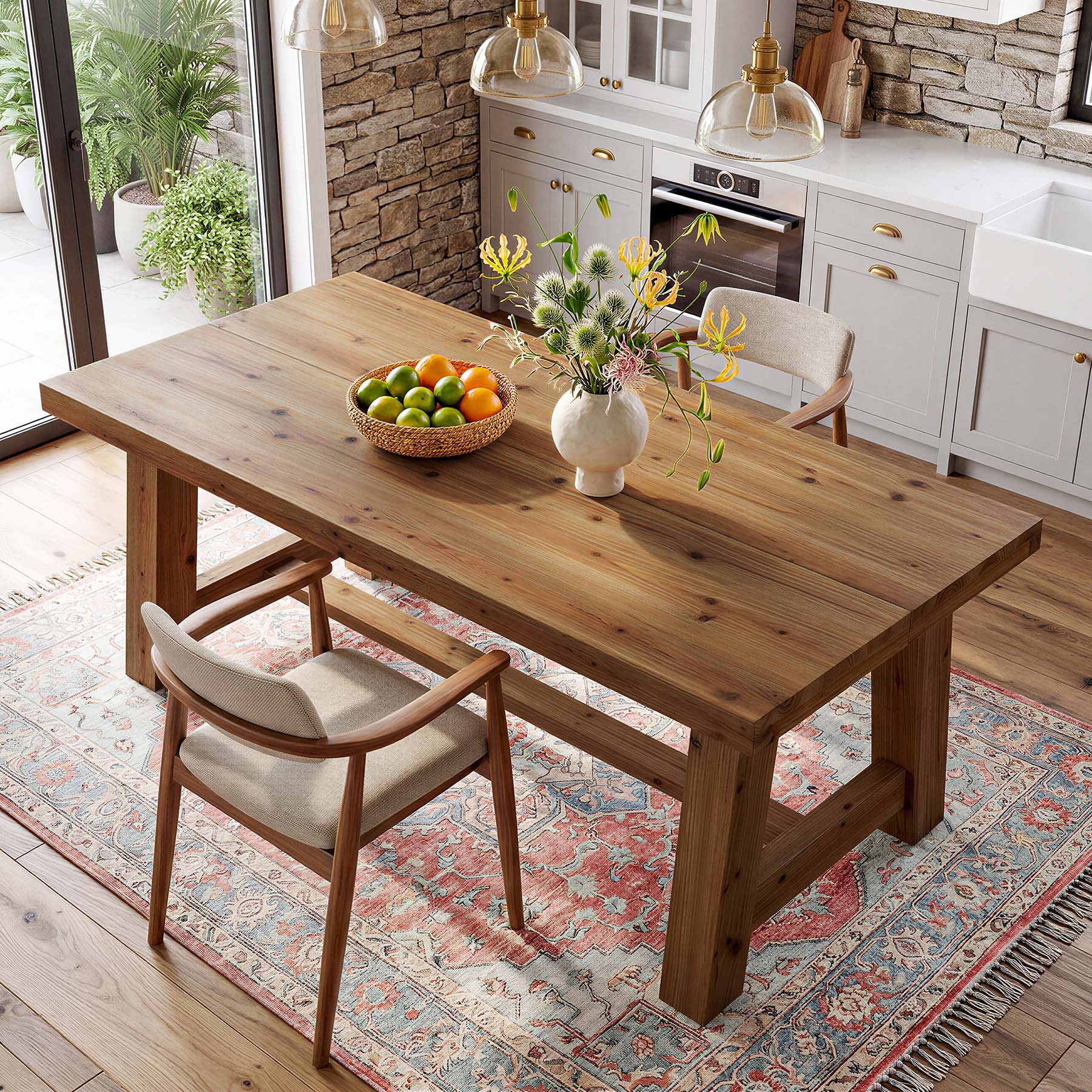 63" Solid Wood Dining Table, Rectangular Kitchen Table for 4-6 People