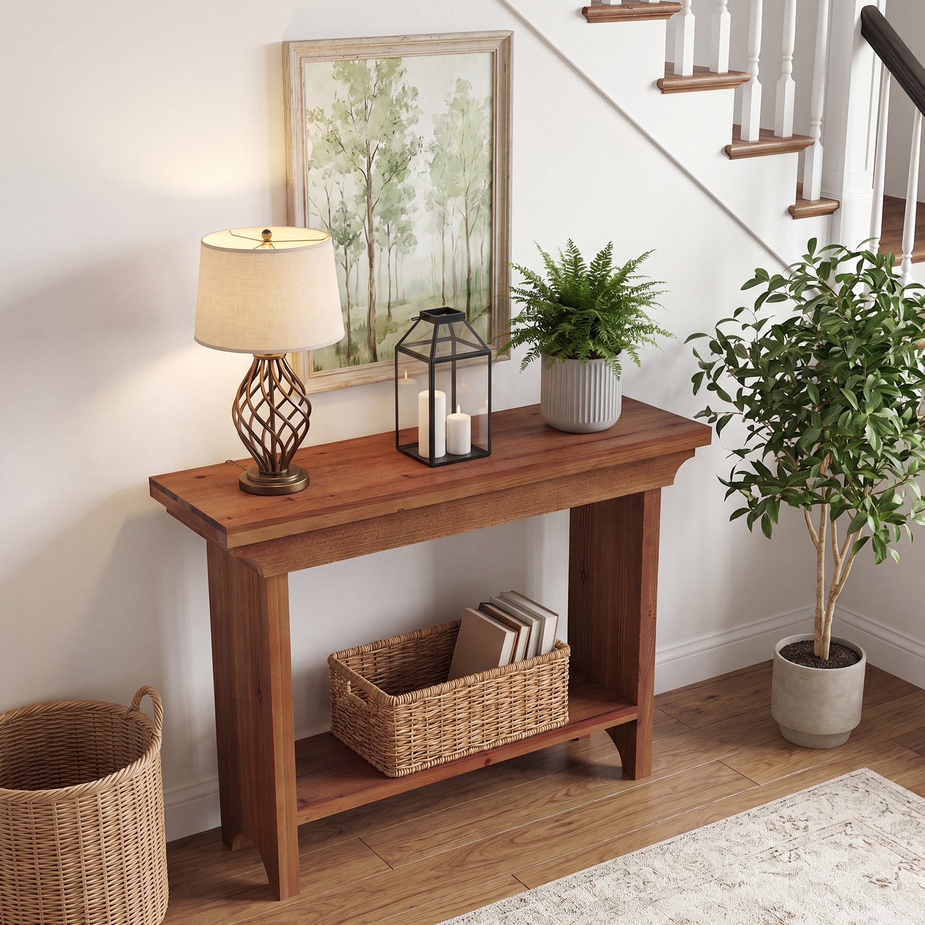 Solid Wood Console Table, 39.4" Entryway Sofa Table with Lower Shelf for Hallway