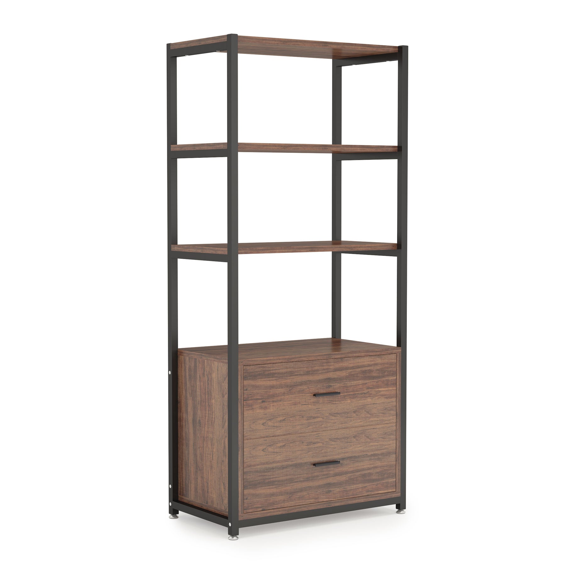 2-Drawer Bookshelf Etagere Bookcase with Open Shelves Tribesigns
