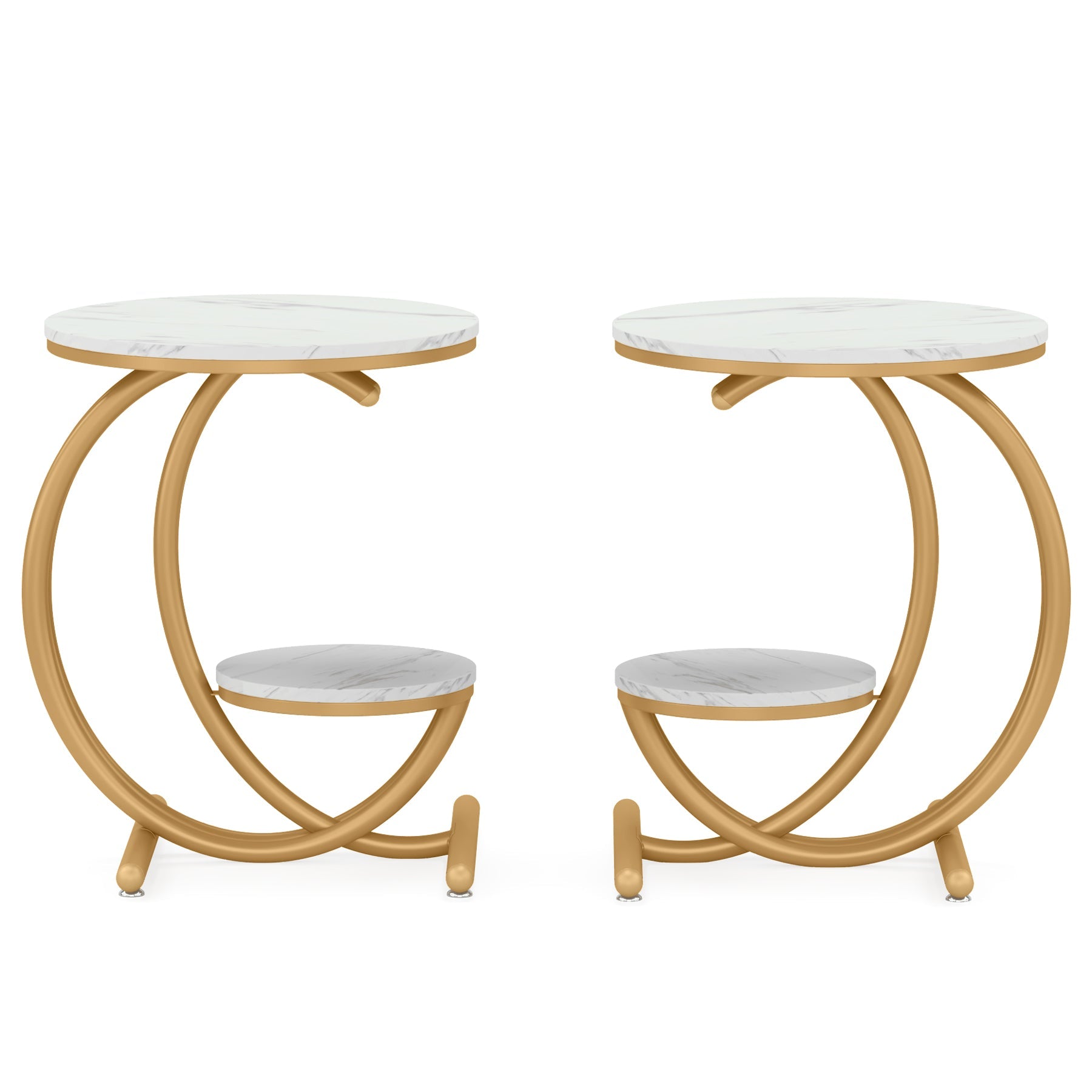 2-Tier End Table, Small Accent Side Table with C-Shaped Frame Tribesigns
