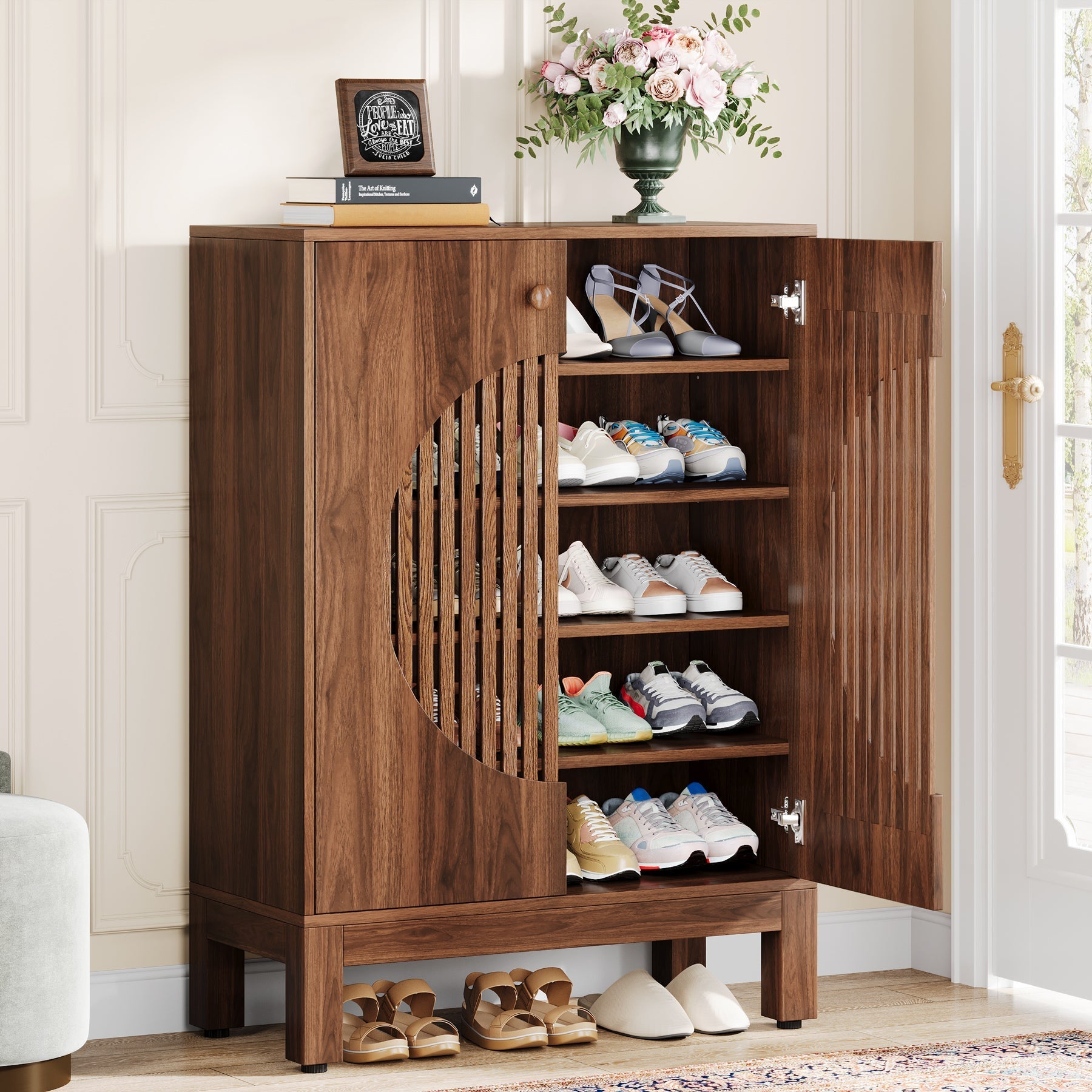 20 - Pair Shoe Cabinet, Stylish Shoe Rack Organizer With Doors Tribesigns