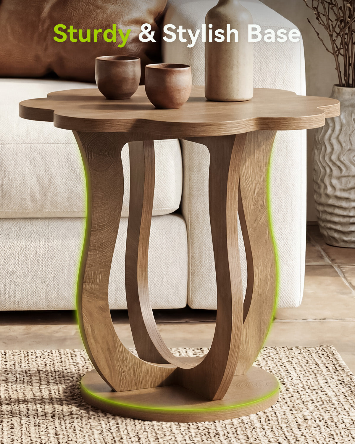 25.6" Flower-Shaped End Table, Farmhouse Sofa Side Table with Artistic Leg