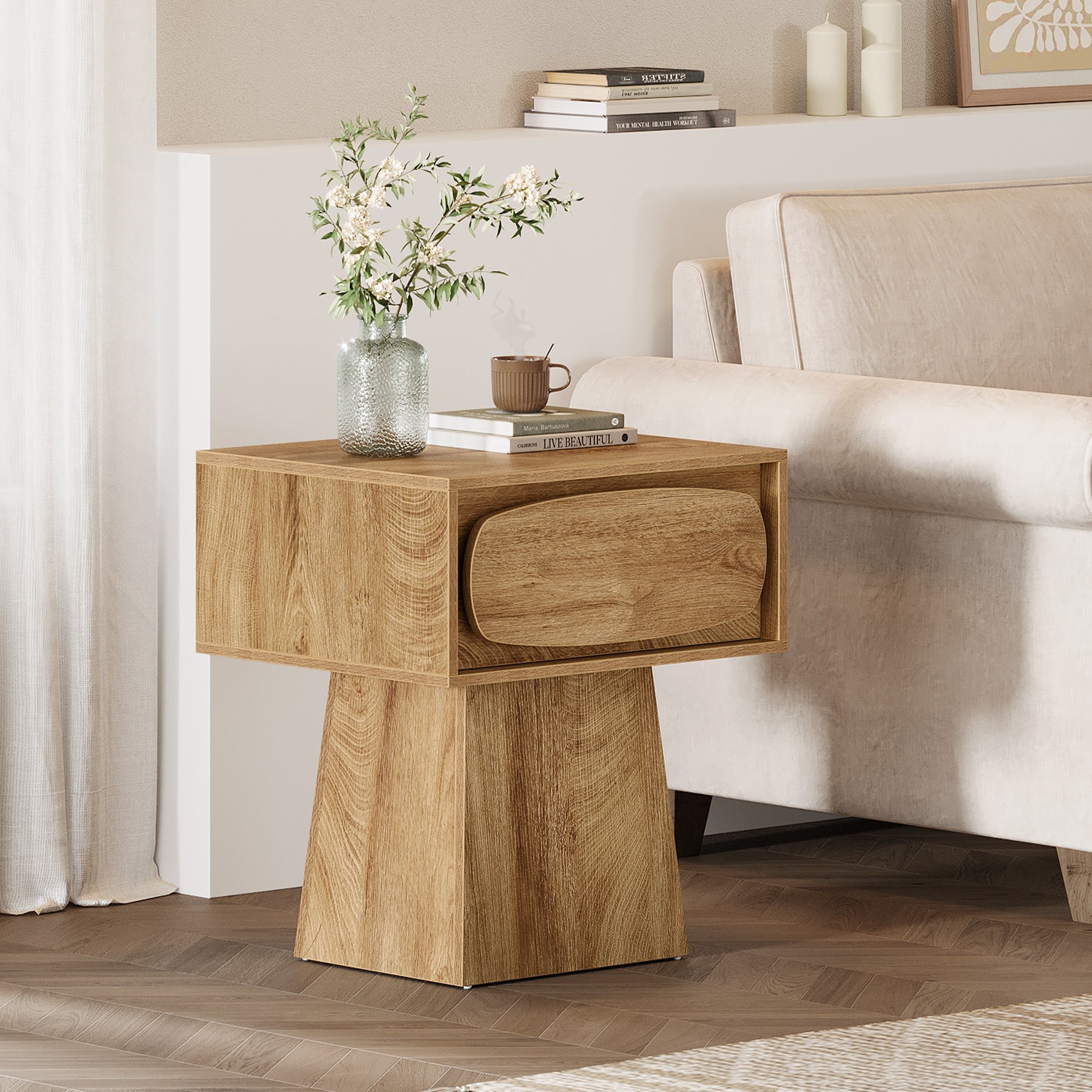 21.6" End Table, Small Side Table with Storage Drawer Tribesigns