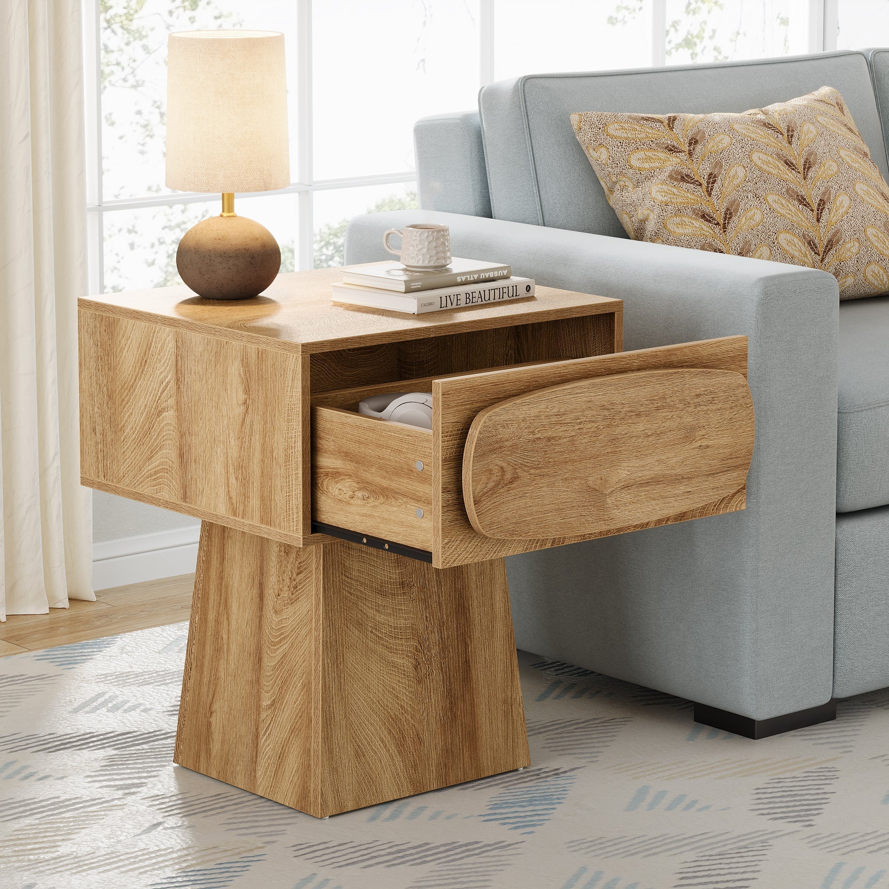 21.6" End Table, Small Side Table with Storage Drawer Tribesigns