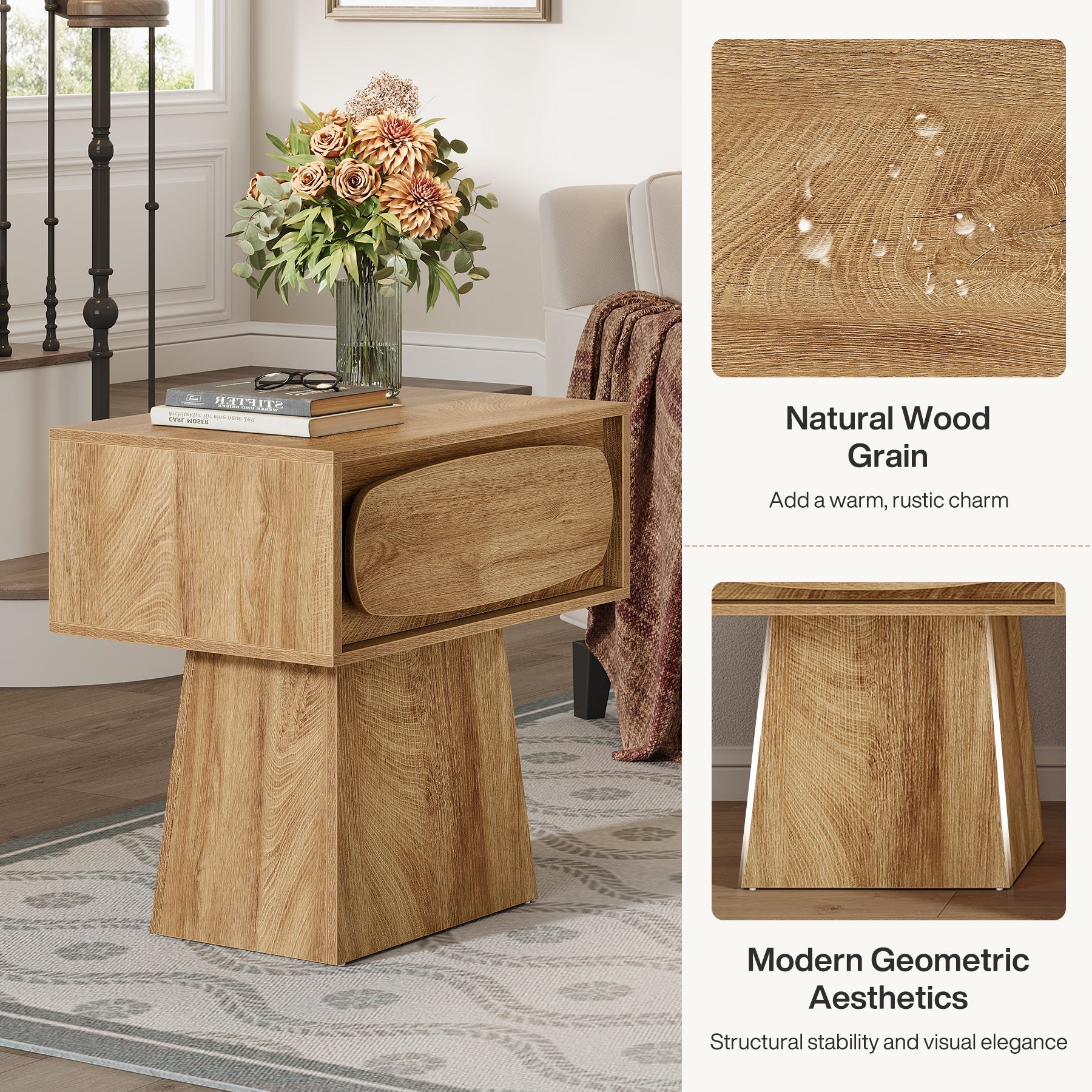 21.6" End Table, Small Side Table with Storage Drawer Tribesigns