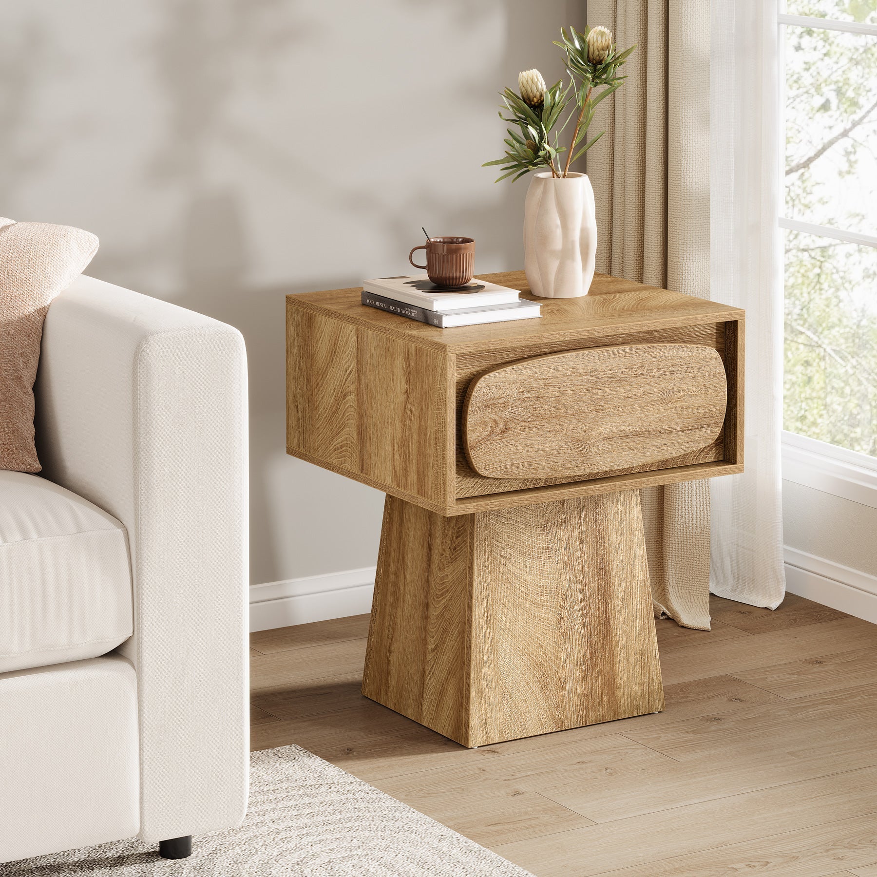 21.6" End Table, Small Side Table with Storage Drawer Tribesigns