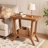 23.62" Solid Wood End Table, Small 2-tier Side Table with Storage for Living Room 3