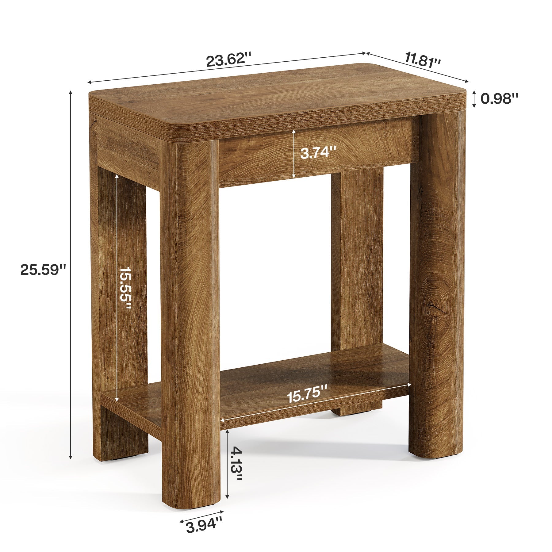 23.6" End Table, Farmhouse Wooden Side Table with Storage Shelf