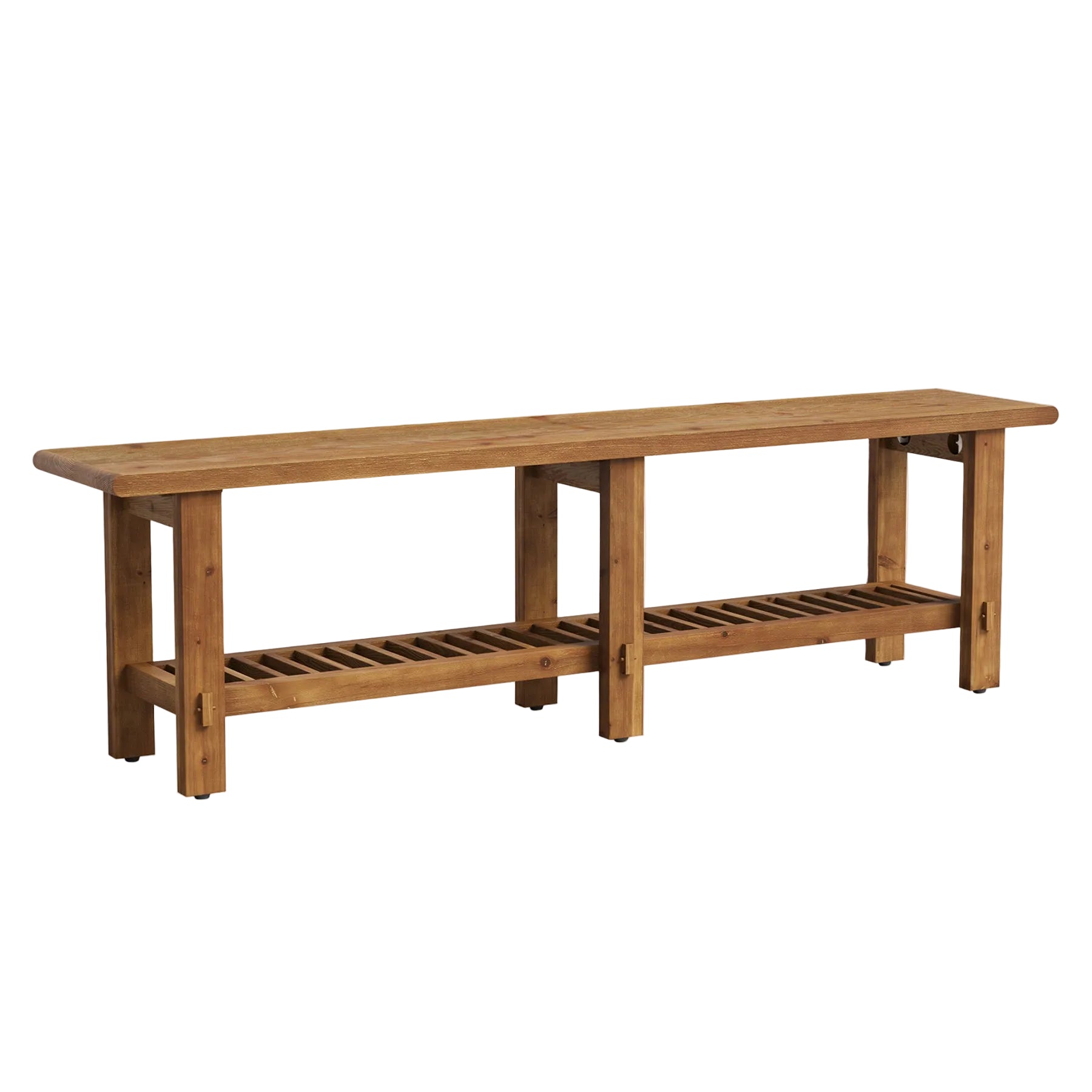 63" Solid Wood Entryway Bench, Narrow End of Bed Bench with Shoe Storage Rack