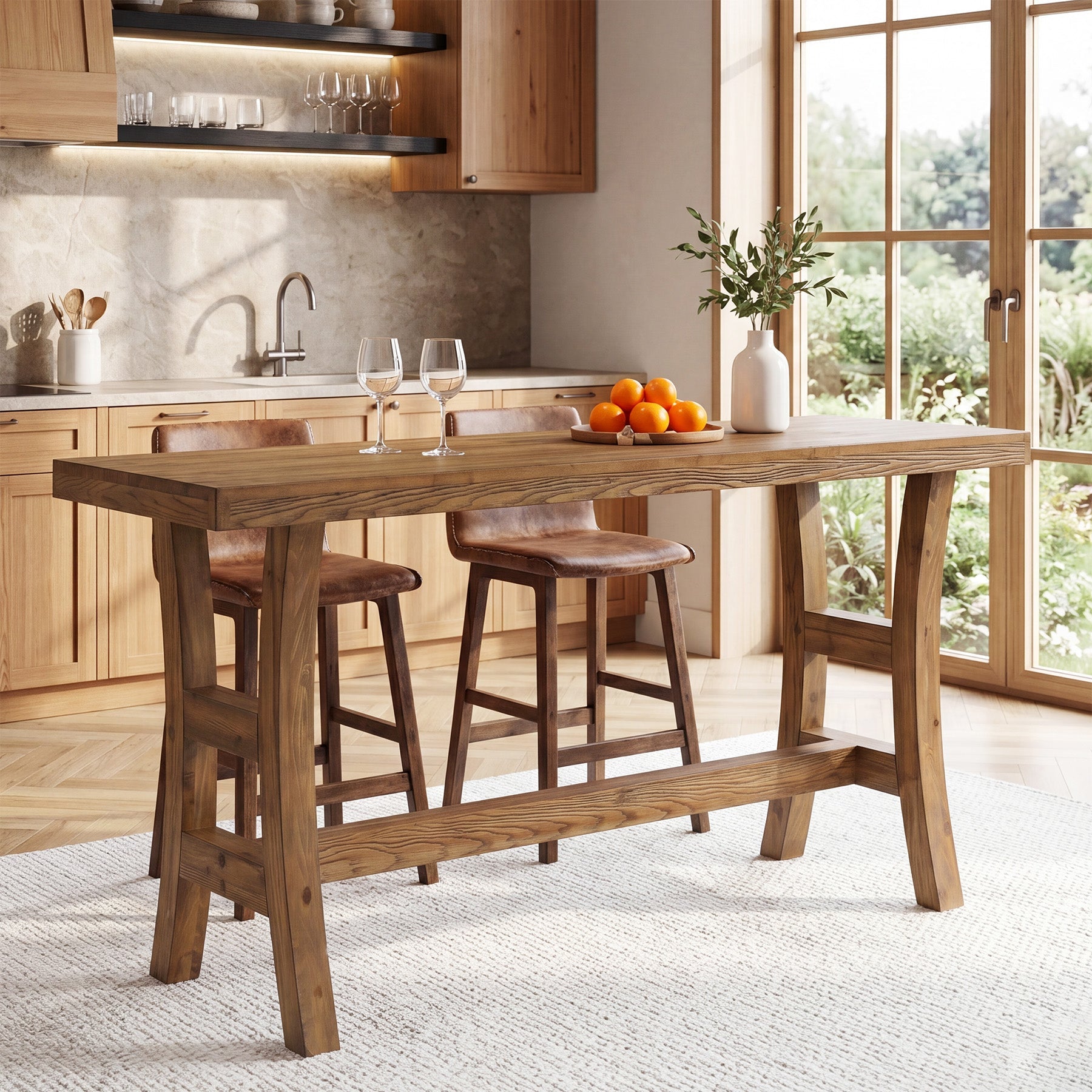 63" Solid Wood Bar Table, Farmhouse Counter Height Pub Table for Kitchen, Bistro